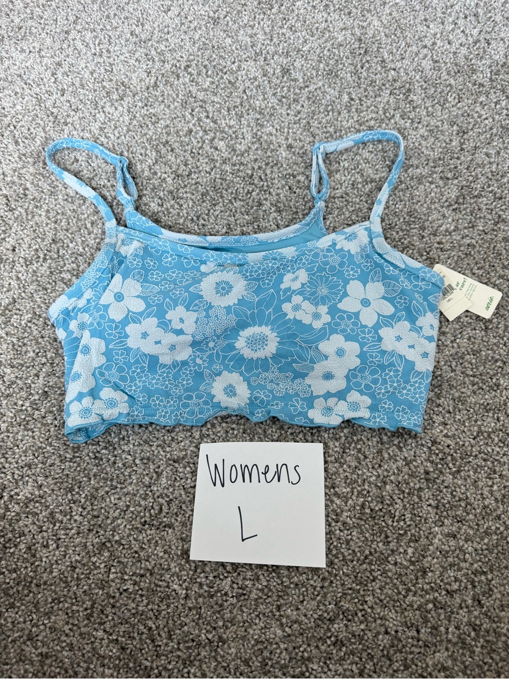 aerie Blue and White Floral Bikini Top